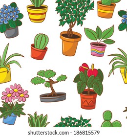 Doodle seamless pattern with plants and flowers 