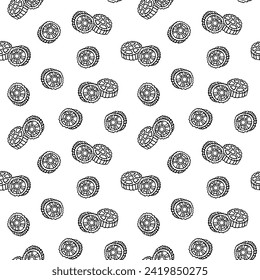 Doodle seamless pattern with ruote pasta illustrations. Hand drawn food ingredients on line art vector background. Italian cuisine elements for wrapping, packaging, print