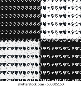 Doodle seamless pattern set with hearts