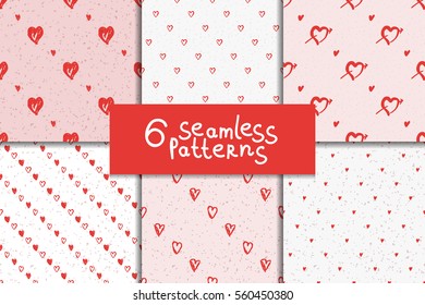 Doodle seamless pattern set with hearts