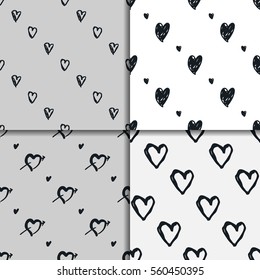 Doodle seamless pattern set with hearts