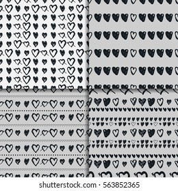 Doodle seamless pattern set with hearts