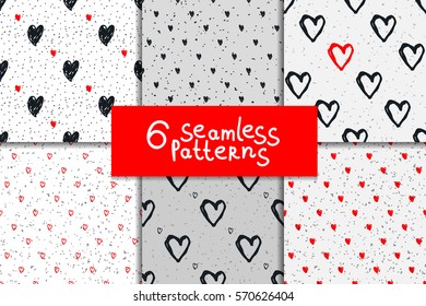 Doodle seamless pattern set with hearts