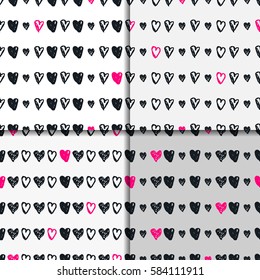 Doodle seamless pattern set with hearts
