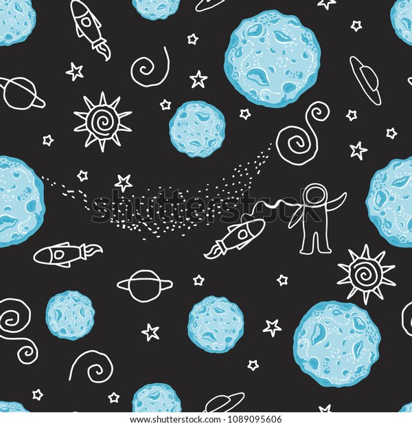 Doodle Seamless Pattern Space Vector Illustration Stock Vector (Royalty ...