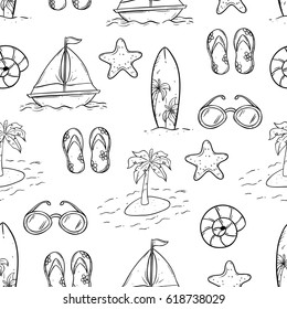 doodle seamless pattern of summer icons