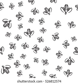 Doodle Seamless Pattern - Swarm Of Bees. Vector Background For Design