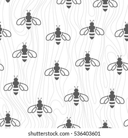 Doodle seamless pattern - swarm of bees. Vector background for design