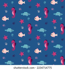 doodle seamless pattern with underwater animals