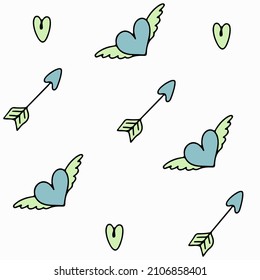 Doodle seamless pattern for Valentine s day. Vector colorful illustration for the holiday on February 14. Hand draw set for romance, wedding, date, invitation, greeting card, love. Icons for banners