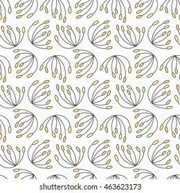 Doodle seamless pattern with various doodle flowers, leaves and branches. Simple floral ornament.