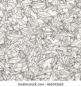 Doodle seamless pattern with various doodle flowers, leaves and branches. Simple floral ornament.