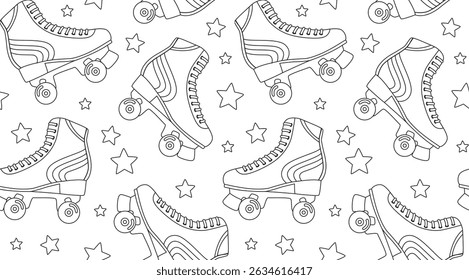 Doodle patrón sin fisuras con rodillos vintage y estrellas. Fondo con Elementos de contorno retro
