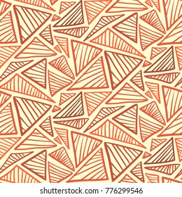 Doodle seamless pattern with warm terra cotta scribble triangles. Abstract fashion orange trendy vector texture with hand drawn shapes for textile, wrapping paper, surface, background, wallpaper