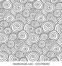 Doodle seamless pattern for your design project, wallpaper, textile fabric or wrapping paper. Abstract curls and swirls image. Perfect for coloring book pages illustration.