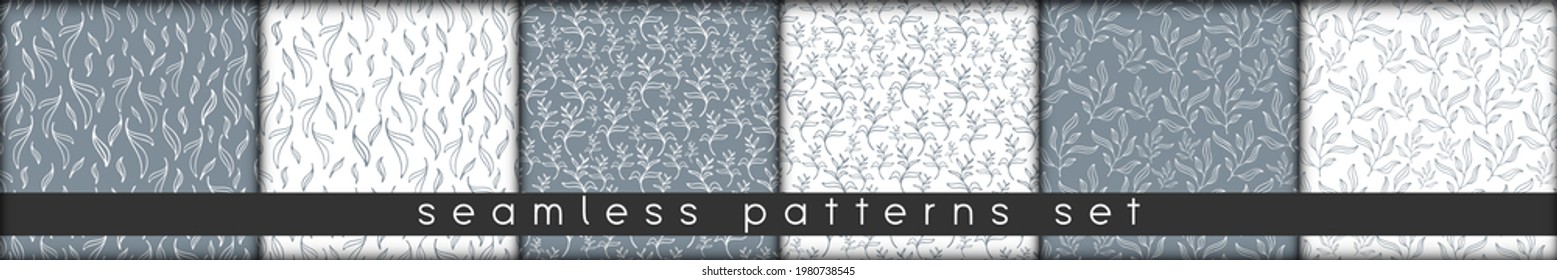 doodle seamless patterns of natural eco hand drawn lineart minimalist elements. monochrome design for packaging paper wrapping fabric textile