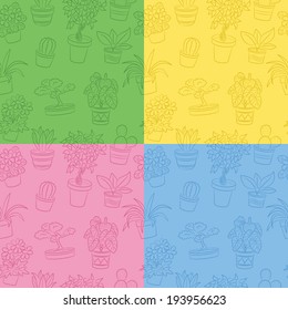 Doodle seamless patterns with plants and flowers 