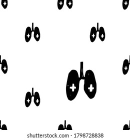 Doodle seamless with pneumonia lungs. Coronavirus infection vector illustration in sketch graffiti style. Black lungs with white cross in each. Scary elements for prevention, quarantine design.