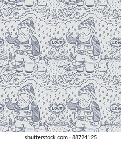 doodle seamless red pattern with gifts