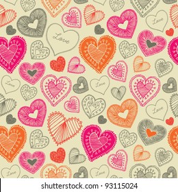 doodle seamless wallpaper with hand drawn Valentine hearts