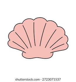 Doodle vetor de ilustração de concha. Concha. Shell de vieira. Planilhas de verão para atividades infantis imprimíveis. Vetor de arte de clip de concha de desenho animado isolado no fundo branco.