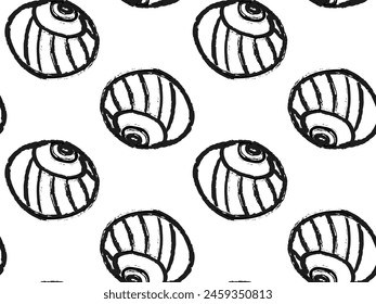 Doodle seashell seamless pattern. Chalk marine background. Illustration by crayon