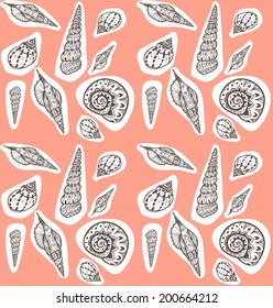 Doodle seashells seamless pattern.