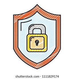 doodle security shield and padlock protection symbol