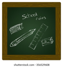 Doodle of a selection of school equipment