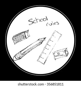 Doodle of a selection of school equipment