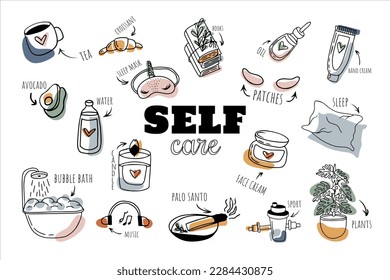 Doodle self care set hand drawn