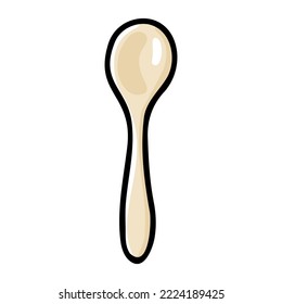 Doodle serving spoon. Hand-drawn beige color sifting dish isolated on white background. Kitchen spoon symbol. Cozy utensil for cooking, baby dishes, soup ladle image. Vector domestic life illustration