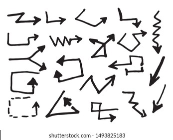 doodle set of abstract line arrows with hand drawn style for concept design. vector illustration