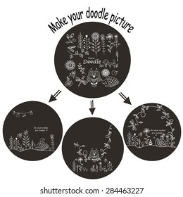 Doodle set with animals for creative game. Make your picture.