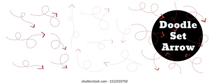 doodle set Arrow icon. of flat arrows of different shapes. Modern flat arrows. Design style hand drawn vector illustration.
