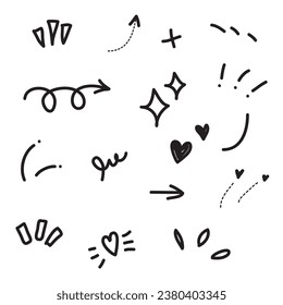 conjunto de flechas de doodle, efecto de caricatura, dibujado a mano, ilustración vectorial