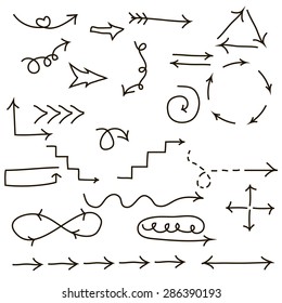 Doodle set of arrows.  Hand drawn arrows. 