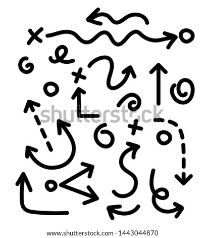 Doodle set of arrows object drawings. Vector isolated arrows for presentations or design. Foto stock © 