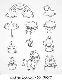 doodle set autumn rain vector 