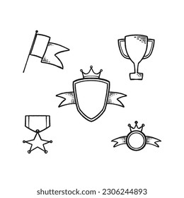 doodle set award winner trophy vintage retro hand drawn