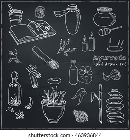 Doodle Set of ayurveda elements Vintage illustration for identity, design, decoration, packages product and interior decorating.