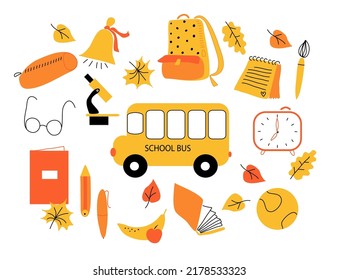 Doodle set back to school yellow orange color