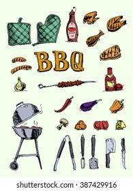 Doodle set of barbecue and grill elements