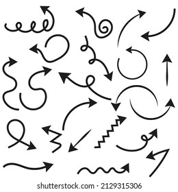 Doodle set with black arrow icon. Arrow icon shape templates. Series doodle arrow elements. Vector collection