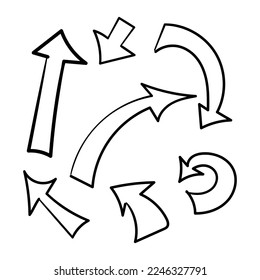 Doodle set black arrow icon on white background. Collection of arrow icon for your web site design, logo, app, UI. arrow indicated the direction symbol. curved arrow sign.