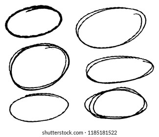 Doodle set of black hand drawn circle line sketch set. Vector circular scribble doodle round circles for message note mark design element. Pencil or pen highlighter elipses