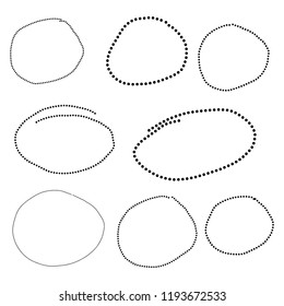 Doodle set of black hand drawn circle line sketch set. Vector circular scribble doodle round circles for message note mark design element. Pencil or pen highlighter elipses shapes