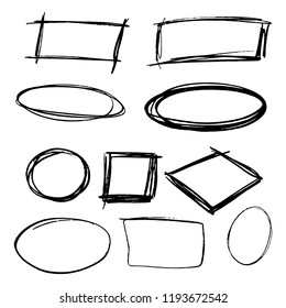Doodle set of black hand drawn circle line sketch set. Vector circular scribble doodle round circles for message note mark design element. Pencil or pen highlighter elipses shapes