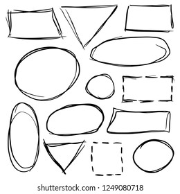 Doodle set of black hand drawn circle line sketch set. Vector circular scribble doodle round circles for message note mark design element. Pencil or pen highlighter elipses shapes