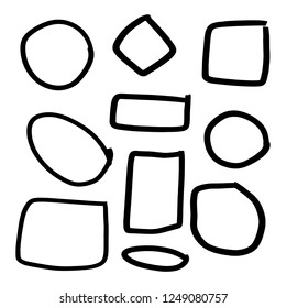 Doodle set of black hand drawn circle line sketch set. Vector circular scribble doodle round circles for message note mark design element. Pencil or pen highlighter elipses shapes